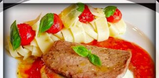 Heerlijke saltimbocca met verse tomatencoulis en papardelle