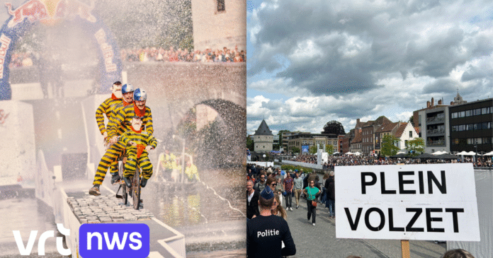 Duizenden bezoekers zien creatieve fietsduo's in het water vallen tijdens knotgekke fietsrace in Kortrijk