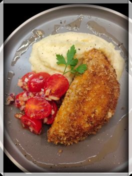 Cordon Bleu van gehakt gevuld met gestoofde prei, ham en flandrien gerijpt (4 personen)