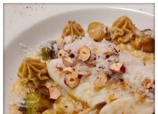 Risotto met kabeljauwrug en structuren van spruitjes