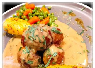 Gebakken gehaktballetjes met dragonsaus op basis van kalfsfond en Lindemans geuze