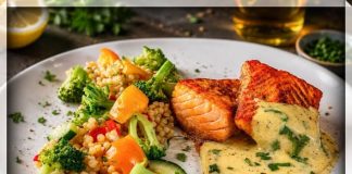 Mi-cuit van Gebrande Zalm met Jack Daniels-Honinglak, Verse Bearnaise en Parelcouscous